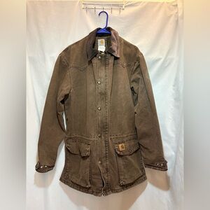 Vintage Carhartt Brown Canvas Work Jacket Chore Blanket Lined Mens Medium